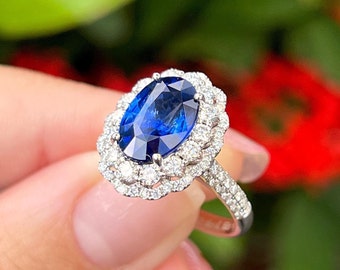 Oval Blauer Saphir Ring: Sterling Silber Ring