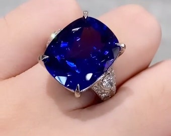 Cushion Lab Created Tanzanite Ring: 925 Sterling Silver, Anniversary Wedding Jewelry