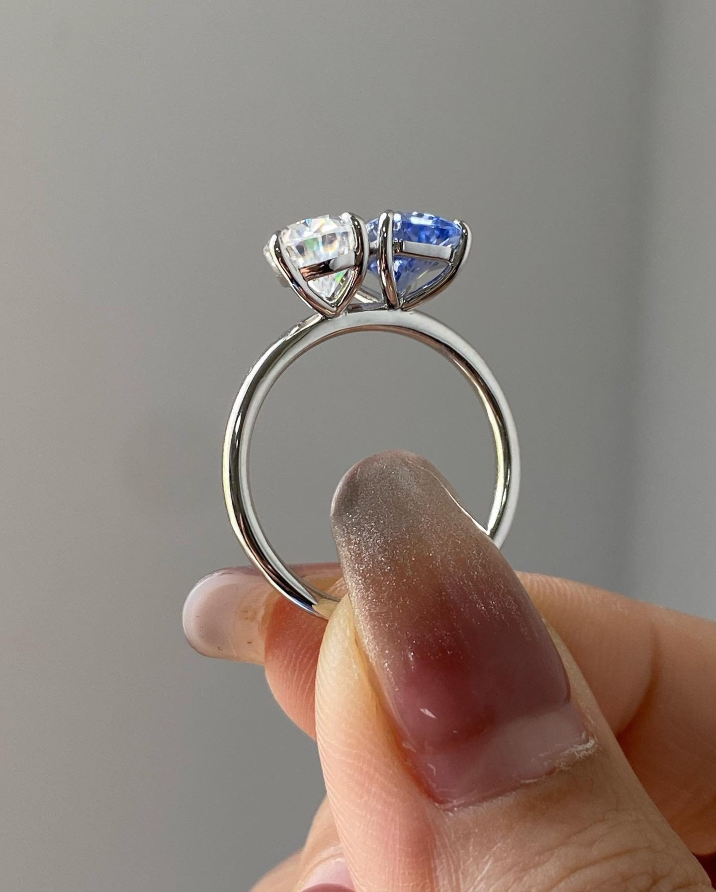 Tanzanite & Diamond Two Stone Ring: Sterling Silver Anniversary
