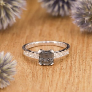 Lab Created Grey Spinel Ring: Sterling Silver Diamond Accent, Vintage Style
