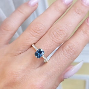 Lab Grown Blue Sapphire Ring: Radiant Cut Sterling Silver Anniversary Ring