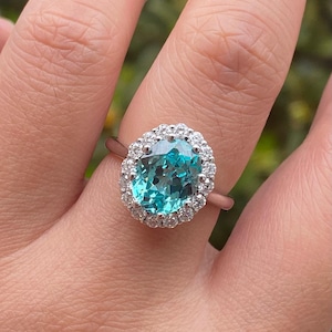 Ocean Teal Sapphire Ring, Teal Sapphire Ring, Sterling Silver Ring, Sapphire Engagement Ring, Lab Grown Sapphire Ring, Lab Sapphire Ring