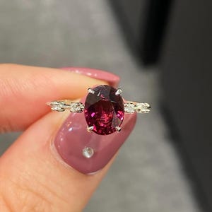 Faceted Garnet Gems Ring Red Sterling Silver Ring Vintage Design Garnet Ring January Birthstone Ring Anniversary Ring Garnet Ring For Women
