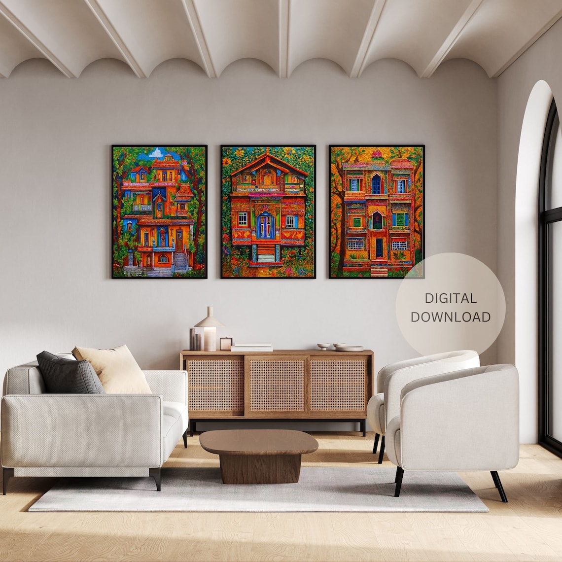 Indian Folk Art House Painting,3 Wall Art Prints, Vintage House ,vibrant Poster, Pichwai Art ...