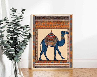 camel Madhubani Painting indian folk art set 3, Madhubani Art, madhubani Poster, Vintage Indian Painting, Indian Wall Decor, Indian Artwork