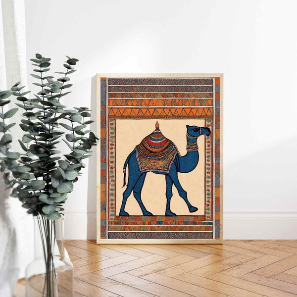 camel Madhubani Painting indian folk art set 3, Madhubani Art, madhubani Poster, Vintage Indian Painting, Indian Wall Decor, Indian Artwork