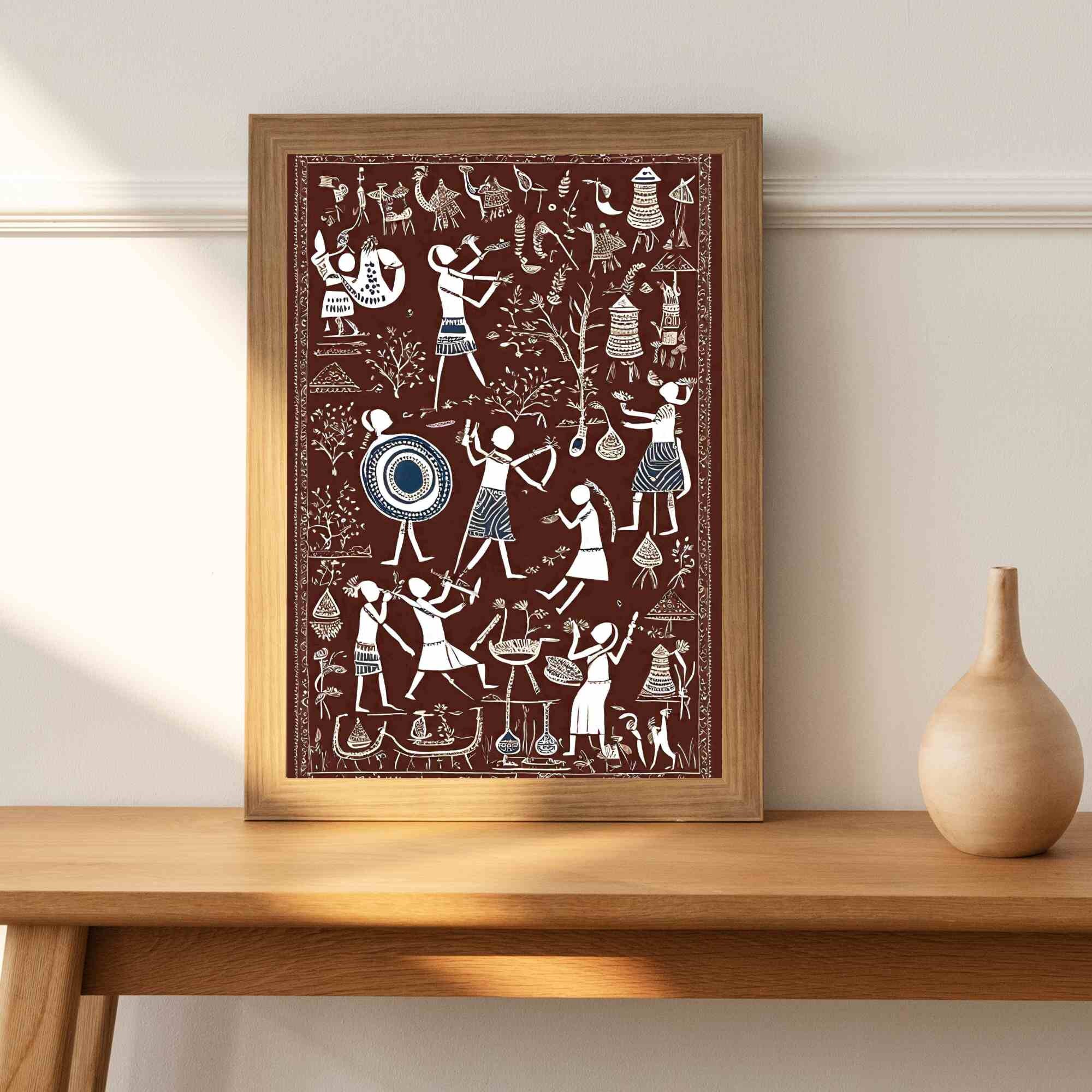 Warli Customizable Set of 4 Warli Painting Music Art Indian Wall Decor ...