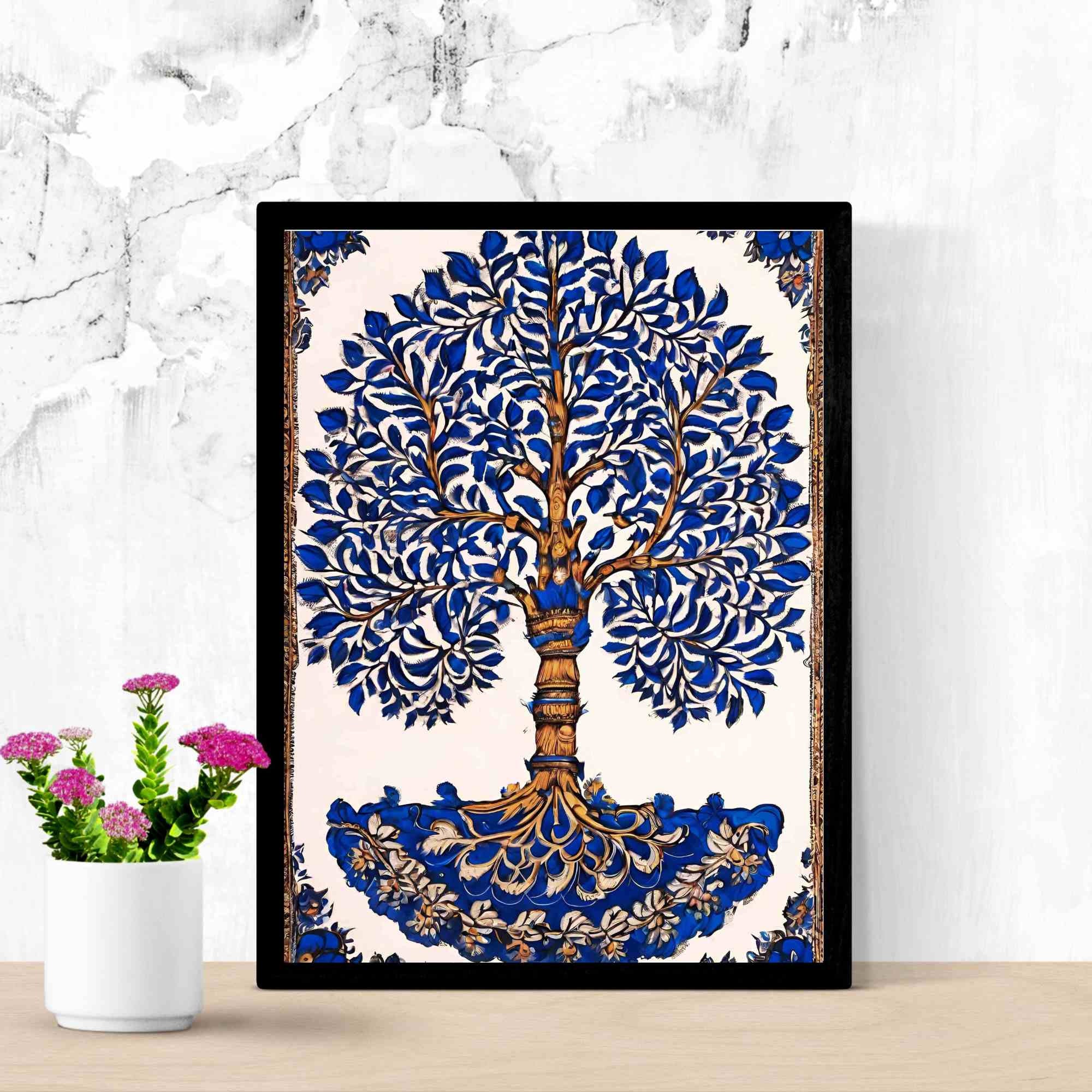 Indian Kalamkari Painting Blue Kalamkari Tree Indian Art Living Room Indian Kalamkari Painting Blue Kalamkari Tree Indian Art Living Room