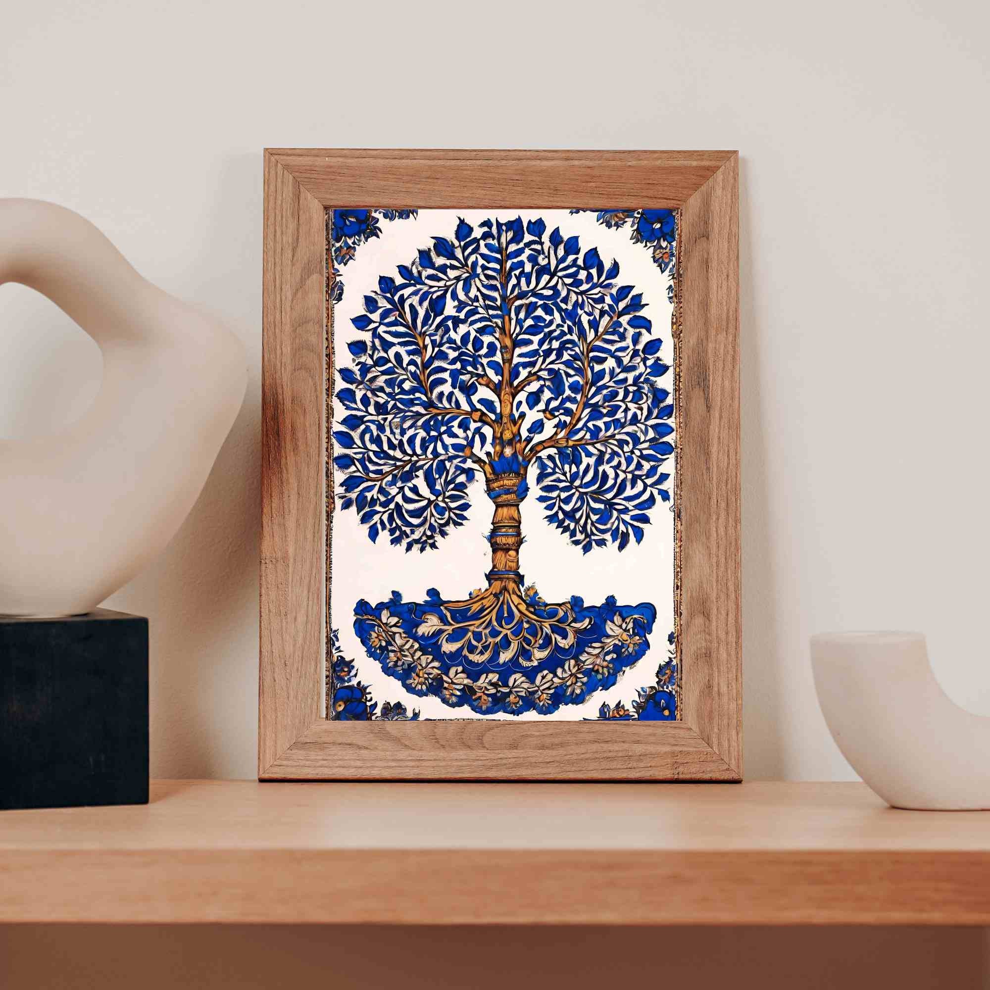 Indian Kalamkari Painting Blue Kalamkari Tree Indian Art Living Room Indian Kalamkari Painting Blue Kalamkari Tree Indian Art Living Room