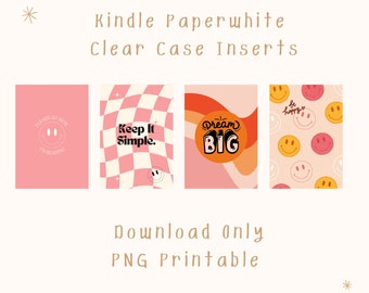 かわいい Kindle インサート 印刷可能 | Kindle デコレーション | 電子書籍リーダー インサート | Kindle Paperwhite 第 10 世代 | 読書 | ピンクのスマイリー フェイス Kindle インサート