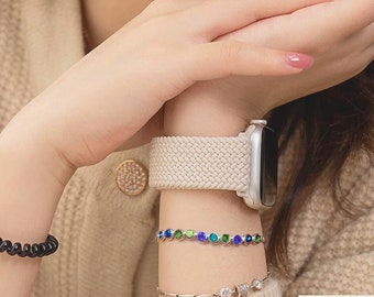 Geflochtenes Apple Watch-Armband mit Schnalle, 40 mm, 41 mm, 44 mm, 45 mm, 49 mm, Ultra 2, 38 mm, 42 mm, Damen, dehnbares, gewebtes Nylon-Elastikarmband für iWatch Serie 9–1