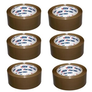 May include: Six rolls of brown packing tape with the text "ulith&reg; star 2001" printed on the tape.