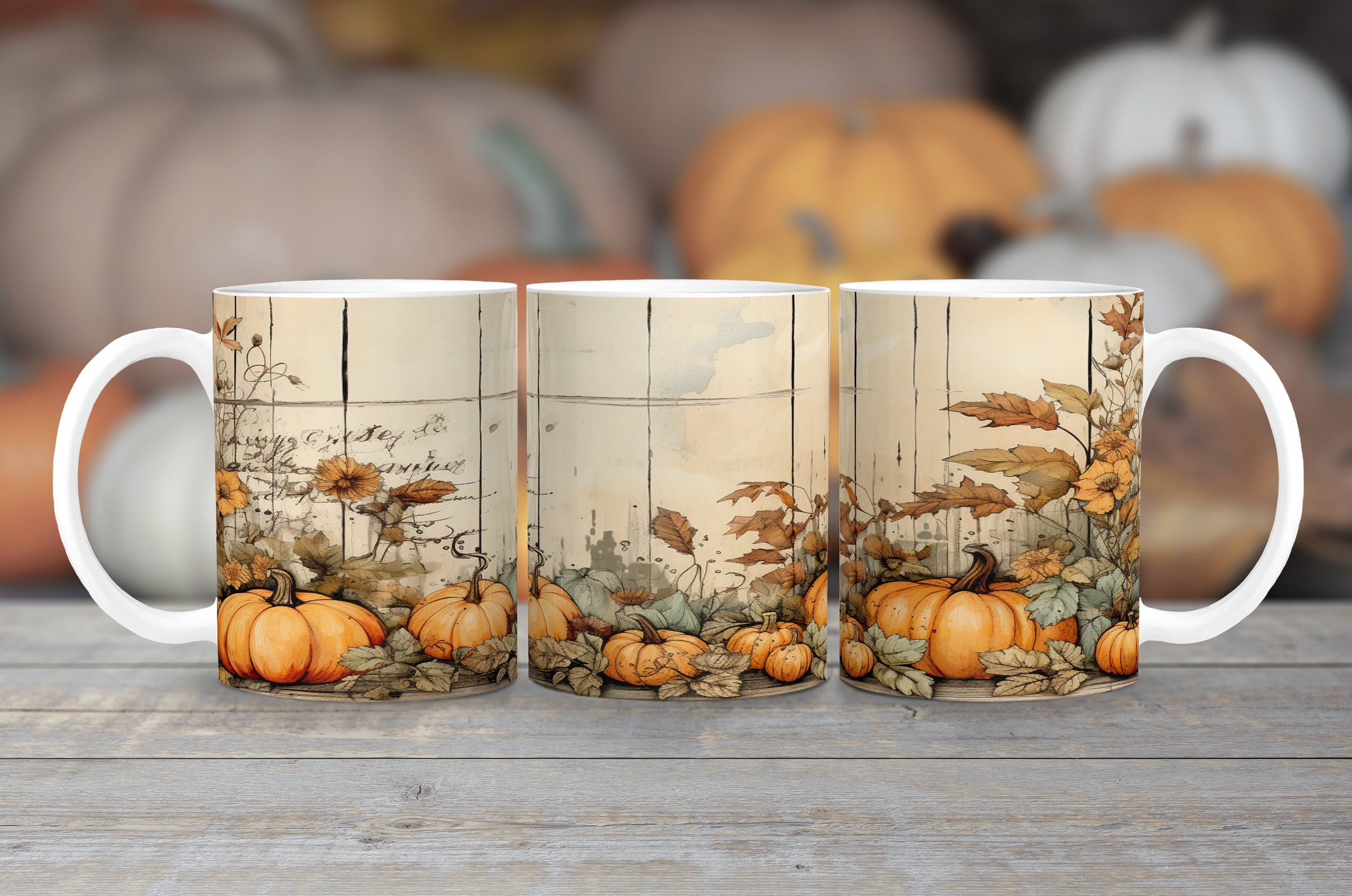 Pumpkin Leaves Dog Cat Printed Enamel Mugs Coffee Cups Fall