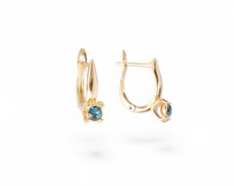 18K Gold Everyday Earrings – Blue earrings Simple Jewelry Gift For Sensitive Ears - Birthday Gift Idea For Her