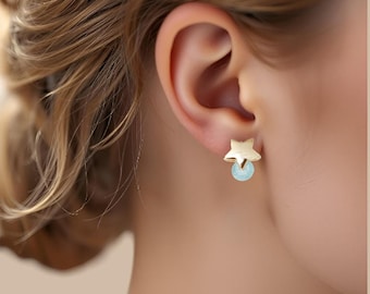 Baby girl earrings, Earrings for baby girl, Baby earrings, Baby girl jewelry, Gold plated earrings, Modern earings, Blue earrings, gift idea