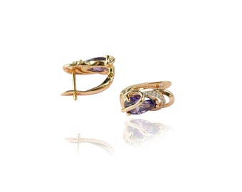Gold plated earrings, Zirconia earrings, Purple earrings, Beautiful earrings, summer jewelry
