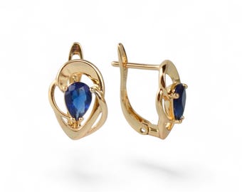 18k gold plating earrings, Gold filled earrings, Gold earrings, Blue earrings, Blue zircon, Earrings with zircon stone, Gift idea for girls