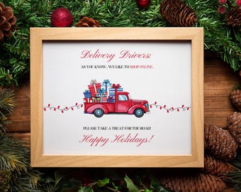 Happy Holidays Printable Treat Sign | Delivery Driver Appreciation Sign | Instant Download Holiday Decor (11x8.5, 6x4, 7x5)
