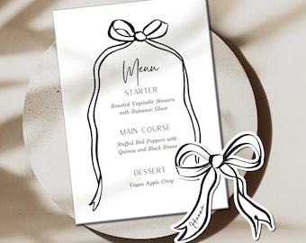 Ribbon and Bow Shaped Place Name and Menu Template | Ribbon Place Card | Wedding Name Card | Editable Template | Hand Drawn Ribbon MARGO