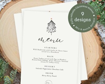 Hand Drawn Christmas Menu, Christmas Menu Template, Printable Christmas Menu, Xmas Menu, Instant Download, DIY, Edit with CANVA, DASHER 0500