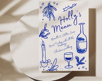 Hand Drawn Christmas Menu, Christmas Menu Template, Printable Menu, Xmas Menu, Instant Download, DIY, Edit with CANVA, Italian menu