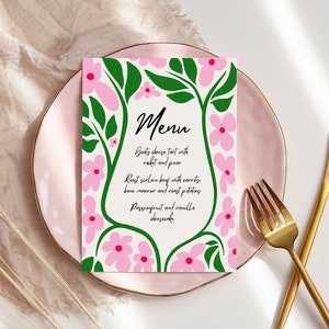 Editable Floral Hand Drawn Menu Name Card Template, Dinner Menu, Wedding Menu, Wedding Stationery, Floral Illustration, Whimsical, Sketch image 1