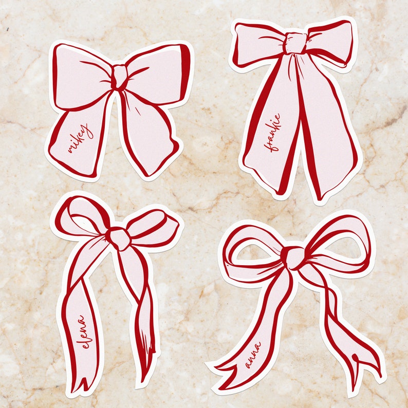 Red and Pink Ribbon Shaped Place Name Ribbon Place Card Wedding Name