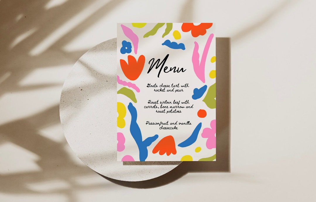 Bright Floral Abstract Menu, Editable Template, Printable Menu, Hand ...