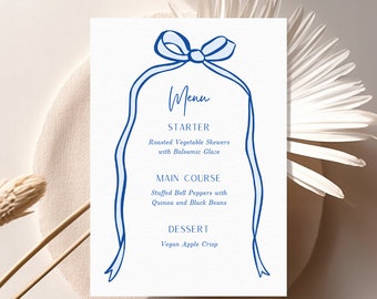 Blue Wavy Ribbon Menu Template | Hand Drawn Ribbon Border | Instant Download | Printable Editable Menu Template | Baby shower wedding BONNIE