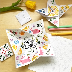 Bolsa de quebra-cabeça vitoriana de Páscoa - coloração em folha | Presente de primavera | Editável, para impressão, download instantâneo, bilhete de amor vitoriano, presente de origami