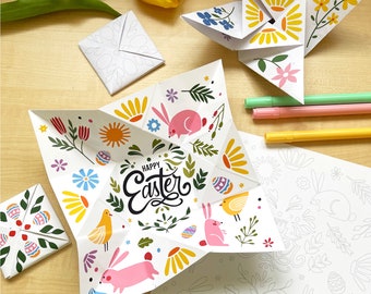 Sac à main puzzle victorien de Pâques - Feuille à colorier | Cadeau de printemps | Modifiable, imprimable, téléchargement immédiat, mot d'amour victorien, cadeau origami