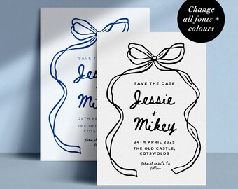 Chic and Elegant Save The Date Ribbon Template | Hand Drawn Ribbon | Instant Print Download | Editable Invitation | Wedding invite | JASMINE