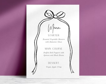 Chic and Elegant Ribbon Menu Template | Hand Drawn Ribbon Border | Instant Download | Printable Editable Menu Template | Wedding menu MARGO