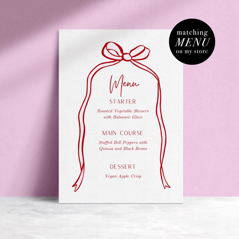Red and Pink Ribbon Shaped Place Name Ribbon Place Card Wedding Name Card Editable Template Hand Drawn Ribbon Instant download image 3