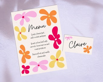 Editable Flower Menu and Name Card, Bachelorette Party Menu, Hen Do Menu, Custom Menu Template, Floral Menu, Bridal Shower Printable Menu