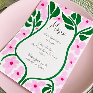 Editable Floral Hand Drawn Menu Name Card Template, Dinner Menu, Wedding Menu, Wedding Stationery, Floral Illustration, Whimsical, Sketch image 6