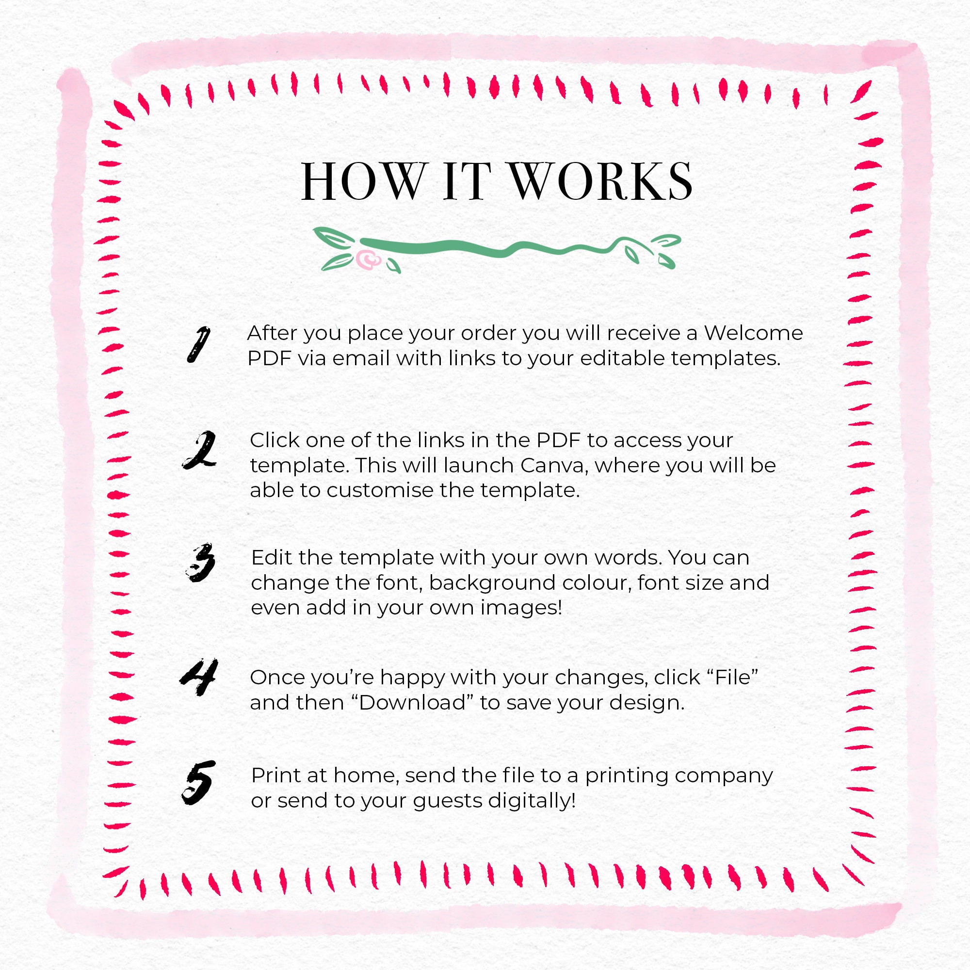 Red Wavy Ribbon Menu Template | Hand Drawn Ribbon Border | Instant ...