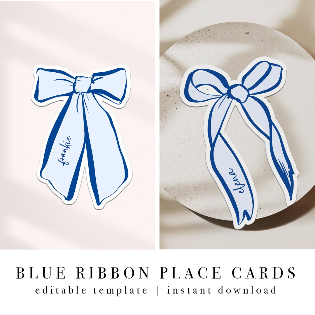 Blue Ribbon Shaped Place Name Template | Ribbon Place Card | Baby ...