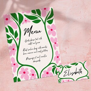 Editable Floral Hand Drawn Menu Name Card Template, Dinner Menu, Wedding Menu, Wedding Stationery, Floral Illustration, Whimsical, Sketch image 4