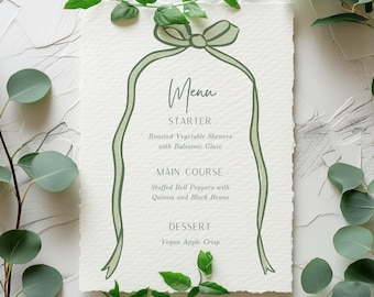Sage Green Wavy Ribbon Menu Template | Hand Drawn Ribbon Border | Instant Download | Printable Editable Menu Template | Baby shower SALLY