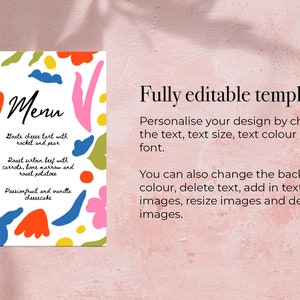 Abstract Menu Bright Floral Abstract Menu, Editable Template, Printable Menu, Hand ...