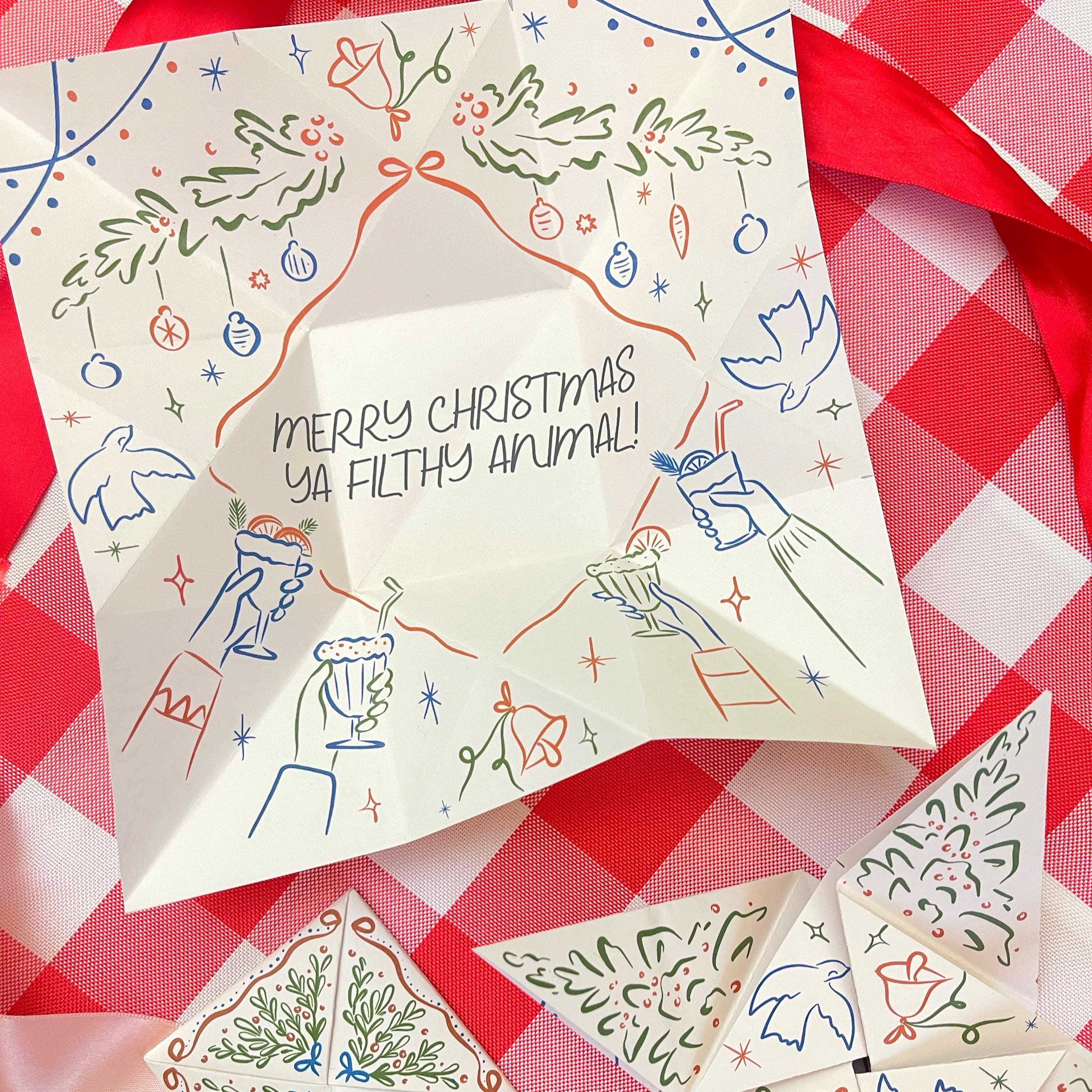 Quirky Christmas Card | Origami Victorian Love Note Puzzle Purse
