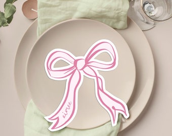 Pink Ribbon Shaped Place Name | Ribbon Place Card | Baby Shower | DIY Baby shower | Baby Girl | Hand Drawn Pink Ribbon | Editable Template