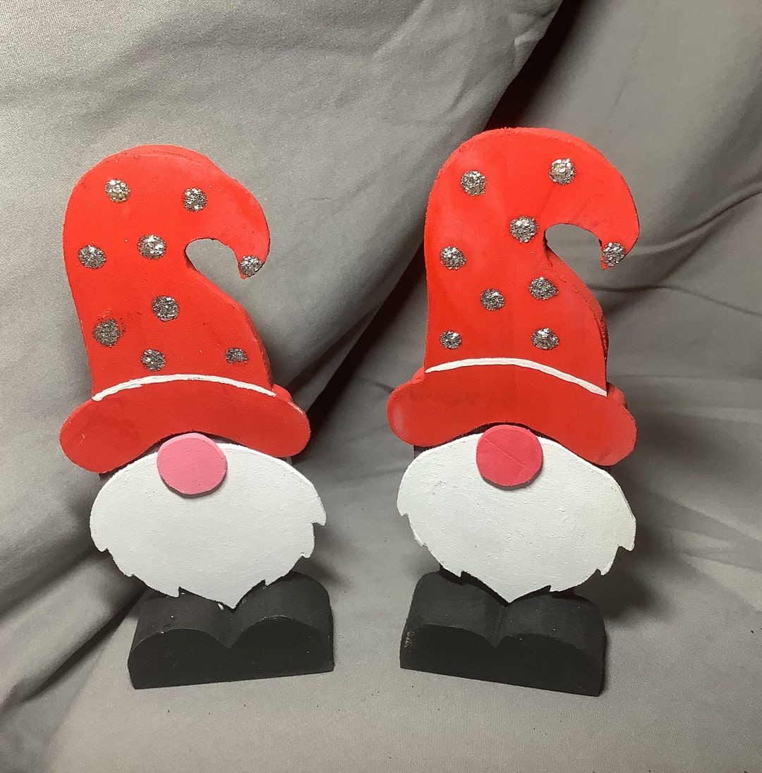 Set of Red Gnomes With Shiny Silver Hat Designs. - Etsy