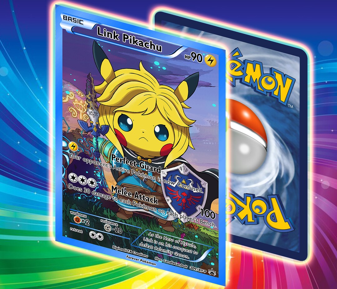 Custom Link Pikachu Promo Card// Poncho// Fully Holographic Etsy