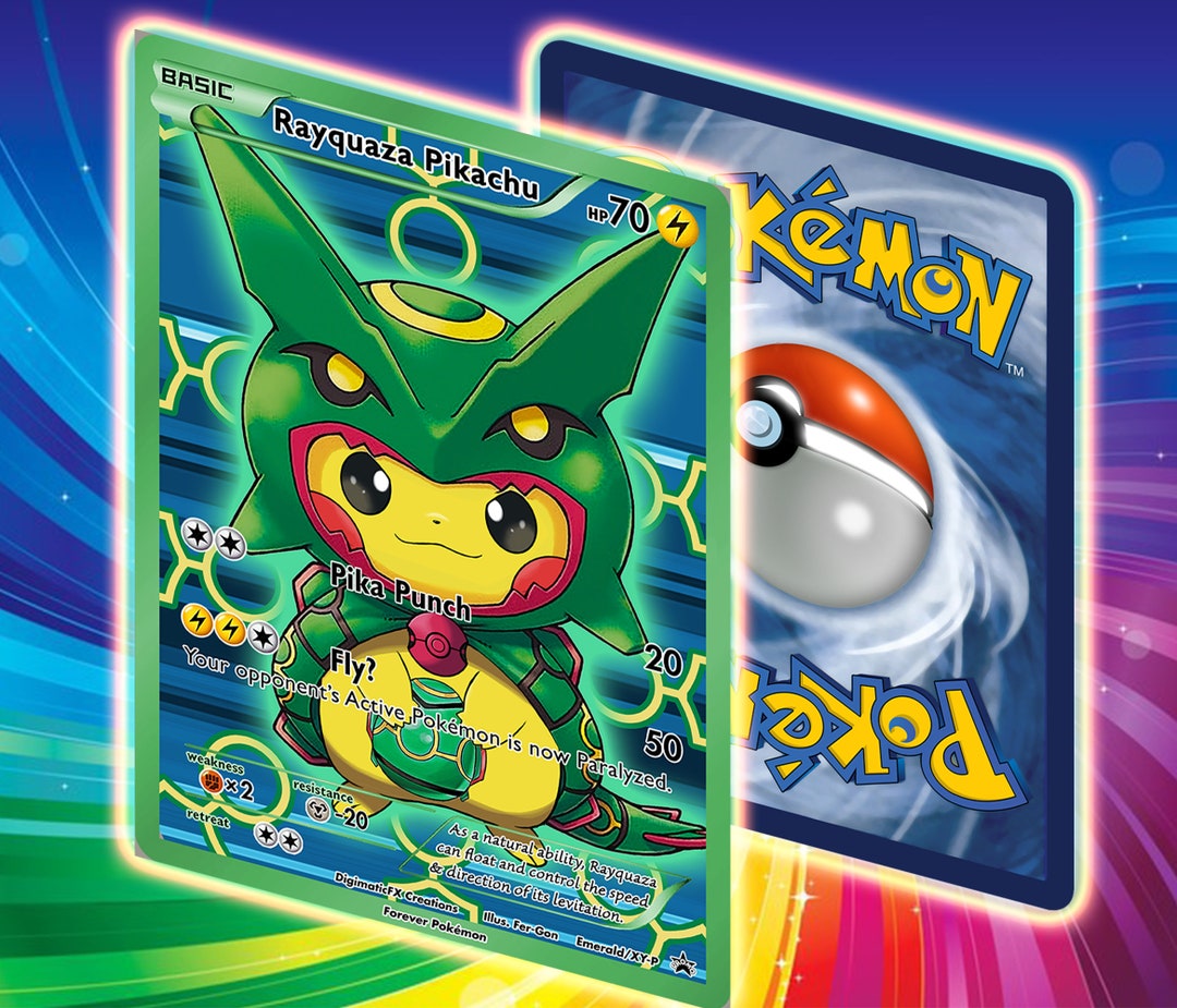 Custom Rayquaza Pikachu Promo Card// Poncho// Fully Holographic Etsy