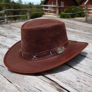 Cowboy Leather Hat - Handmade Genuine Leather Western Hat, Classic Style, Perfect for Riding & Outdoor Adventures