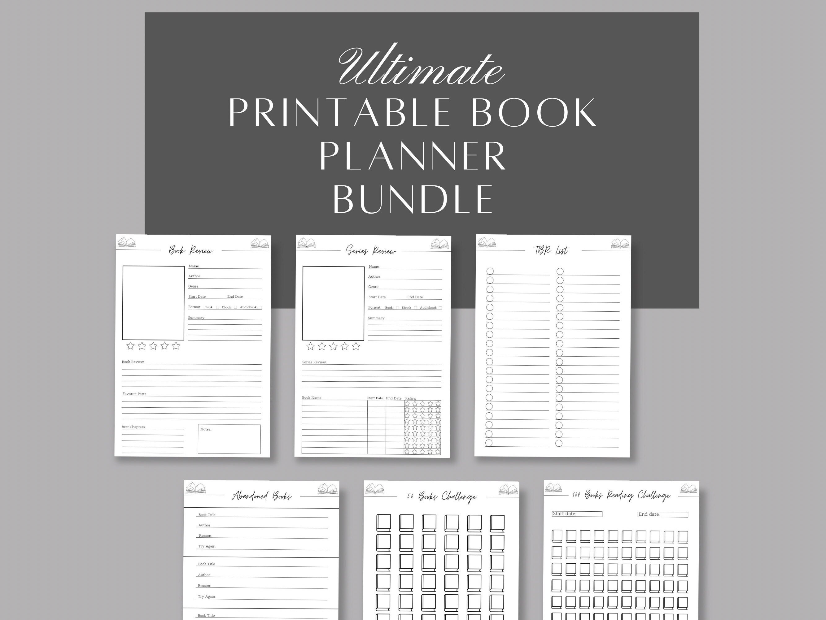 Reading Journal, Portrait Book Review Template, Book Rating Planner ...