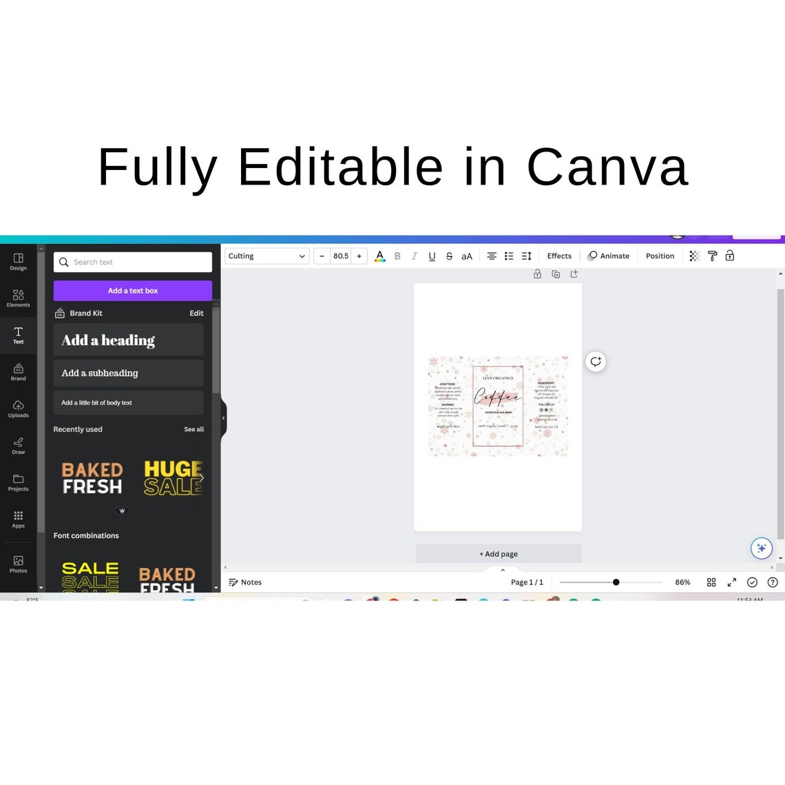Printable Coffee Cup Label Template, Cream Jar Label Template for Canva ...
