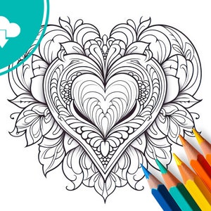 Relax Mandala - Coloring page, Instant Download, Heart-Design to print and color